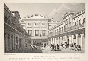 Londra At ve Araba Deposu'nun SE Görünümü, Gray's Inn Road, 'Londra ve Ondokuzuncu Yüzyıldaki Çevresi' pubından. Jones und Co., 1827-1829 by Thomas Hosmer Shepherd