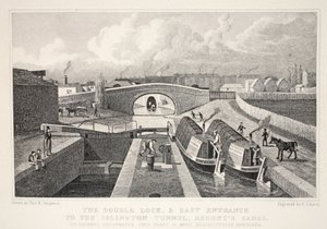 'Londra ve Ondokuzuncu Yüzyılda Çevresi' pub'dan Islington Tüneli, Regent Kanalı'na Çift Dock ve Doğu Girişi. Jones und Co., 1827-1829 by Thomas Hosmer Shepherd
