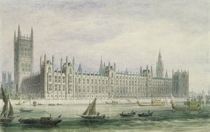 Parlamento Evleri (grafit, kalem ve mürekkep ve kağıt üzerinde wc) by Thomas Hosmer Shepherd