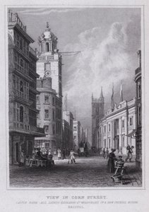 Corn Street, Castle Bank, All Saints, Exchange, St Werburgh Kilisesi ve New Council House, Bristol (gravür) görünümünde by Thomas Hosmer Shepherd