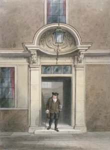 Dr Johnson'ın kapısı ve merdiveninin görünümü, Inner Temple Lane, Londra Şehri, 1855. by Thomas Hosmer Shepherd