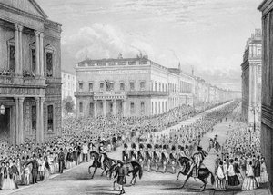 Kıdemli United Service Club geçen Wellington cenaze alayı, Pall Mall, Londra, 1852 by Thomas Hosmer Shepherd
