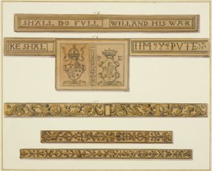 46 Baldwin Caddesi'nden oyma frizler ve armalar (kağıt üzerine suluboya) by Thomas Leeson the Elder Rowbotham