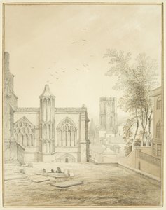 St Mary Redcliffe'in doğu ucu, Tapınak Kilisesi'ni gösteriyor (kalem ve kağıt üzerine sulu boya) by Thomas Leeson the Elder Rowbotham
