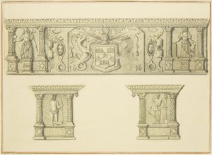 15 Broad Street Şöminede Friz (kağıt üzerine kurşun kalem ve sulu boya) by Thomas Leeson the Elder Rowbotham