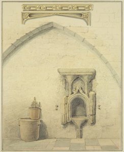 131 Temple Street Avlusunda Piscina, Friz ve Spandrels (kağıt üzerine kurşun kalem ve sulu boya) by Thomas Leeson the Elder Rowbotham