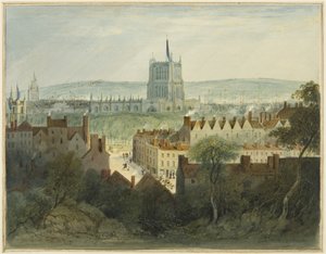 Katedral, College Green ve College Street (kağıt üzerine suluboya) by Thomas Leeson the Elder Rowbotham