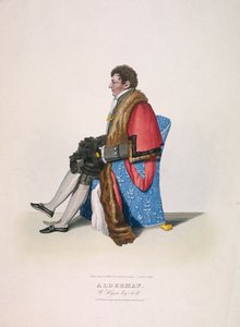 Alderman Sir William Heygate, oturmuş ve sivil kostümlü, cüppe ve şapka gösteriyor, 1825