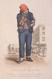 Protez kollu kemancı, arka planda market var, 1820