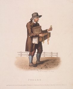 Boynuna asılı mal kutusuyla seyyar satıcı, 1820