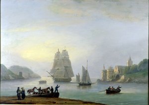 Dartmouth Limanına Giren Bir Brig, Feribot Ön Planda, 1828