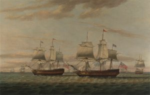 Bir Kızılderili ve İki Katlı Hove to, Thomas Dumar, Esq olduğu söyleniyor. Leeward Adası Konvoyunu Teslim Eden HM Gemisi 'Portland'da, 1776'da by Thomas Luny