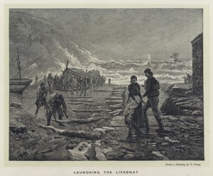 Cankurtaran Teknesini Başlatma (gravür) by Thomas Marie Madawaska Hemy