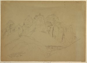 Çizim, Büyük Kaya Oluşumları ile Rio Virgin Nehri, 1873 by Thomas Moran