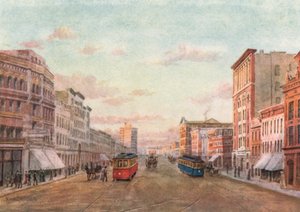Winnipeg, Main Street ve Portage Avenue Köşesi (renkli taş baskı) by Thomas Mower Martin