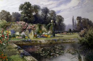 Zambak Göleti. Büyük bir bahçe içindeki havuzda nanuphars. T. Noelsmith (1840-1900) tarafından yapılmış resim Özel koleksiyon by Thomas Noelsmith