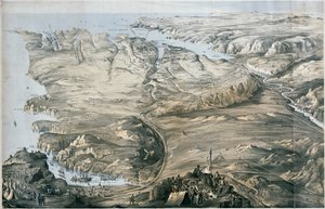 İngiltere ve Fransa'nın Müttefik Ordularının Sivastopol'dan önce siperlerinin panoramik görüntüsü (litografi, renkli)