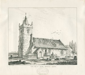 Acton Trussell Kilisesi: kalem ve mürekkeple çizim, 1838 by Thomas Peploe Wood