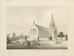 Brereton Şapeli: [St. Michael Kilisesi, Brereton] yıkama çizimi, 1838 by Thomas Peploe Wood