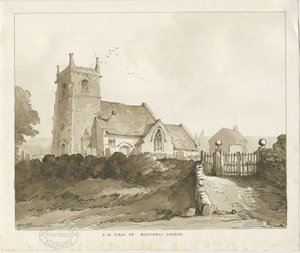 Bucknall Kilisesi: sepya çizimi by Thomas Peploe Wood