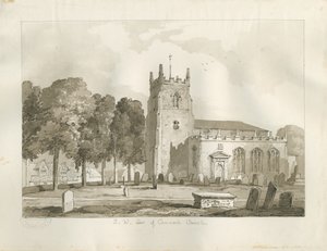 Cannock Kilisesi: sepya çizimi by Thomas Peploe Wood