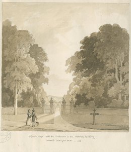 Chillington Hall - "Giffard"ın Haçı" : sepya çizimi, 1838 by Thomas Peploe Wood
