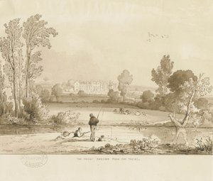 Colwich - Mount Manastırı: sepya yıkama çizimi, 1837 by Thomas Peploe Wood