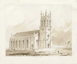 Coseley Kilisesi: sepya yıkama çizimi, nd [1841] by Thomas Peploe Wood