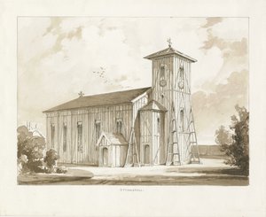 Ettingshall Kilisesi: sepya yıkama çizimi, 1841 by Thomas Peploe Wood