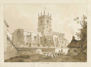 Gnosall Kilisesi: yıkama çizimi, 1838 by Thomas Peploe Wood