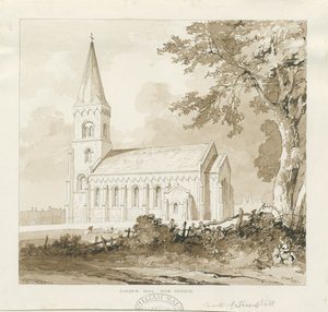 Golden Hill Kilisesi: sepya yıkama çizimi by Thomas Peploe Wood