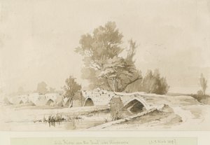 Handsacre - Eski Yüksek Köprü: sepya çizimi, 1839 by Thomas Peploe Wood