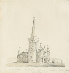Hilderstone Kilisesi: kalem ve yıkama çizimi by Thomas Peploe Wood