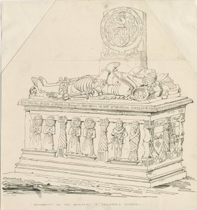 Seighford Kilisesi - William ve Mercy Bowyer Mezarı: kalem ve mürekkeple çizim by Thomas Peploe Wood