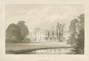 Seighford Hall: sepya yıkama çizimi by Thomas Peploe Wood