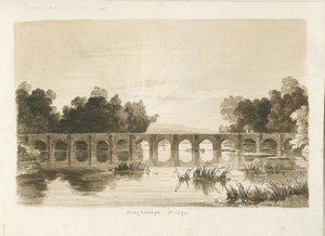 Shugborough Köprüsü: sepya çizimi by Thomas Peploe Wood