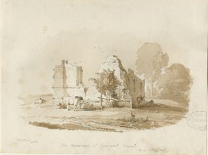 Stafford - Creswell Şapeli: sepya çizimi (vinyetli) by Thomas Peploe Wood