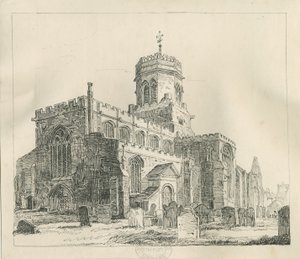 Stafford - St. Mary Kilisesi: kalem ve mürekkeple çizim, nd [c 1837] (çizim) by Thomas Peploe Wood