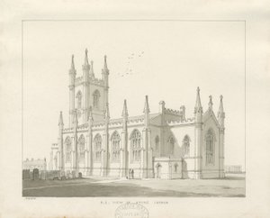 Stoke-upon-Trent Kilisesi [Yeni]: sepya çizimi by Thomas Peploe Wood