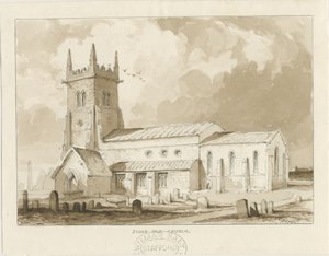 Stoke-upon-Trent Kilisesi [Eski]: sepya çizimi, 1841 by Thomas Peploe Wood
