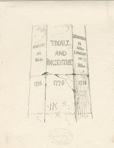 Tixall - Kilometreyi gösteren Taş Sütun: kalem ve mürekkep çizimi, nd [19. yüzyılın ortası] (çizim) by Thomas Peploe Wood