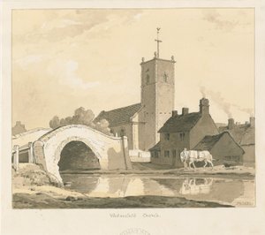 Wednesfield Kilisesi ve Köprüsü: sepya çizimi, 1837 by Thomas Peploe Wood
