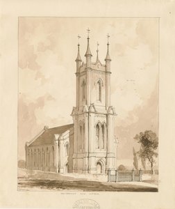 West Bromwich Kilisesi [Yeni]: sepya yıkama çizimi by Thomas Peploe Wood