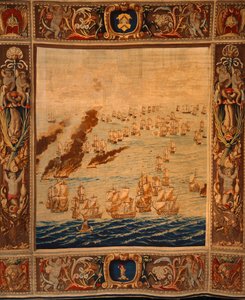 Mortlake goblen: Ateş Gemileri Hareket Halinde, c.1685 (tekstil) by Thomas Poyntz
