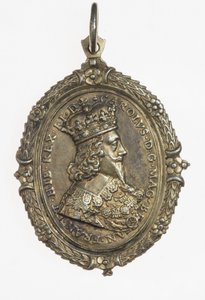 Charles I ve Henrietta Maria destekçileri rozeti, c.1649 (gümüş yaldızlı) by Thomas Rawlins