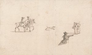 Biniciler, Figürler ve Köpek (kağıt üzerine kalem ve mürekkep) by Thomas Ross