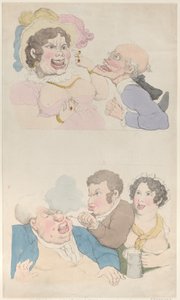 Bir Kadın Tarafından Baştan Çıkarılan Bir Adam ve Bir Müşteri Sigara İçiyor, 1800 ., 1800 . by Thomas Rowlandson