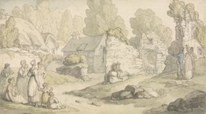 Figürlerin ve Yıkık Binaların Olduğu Bir Köy Manzarası (kağıt üzerine suluboya, kalem & mürekkep ve kurşun kalem) by Thomas Rowlandson