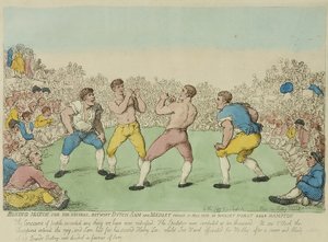 Hollandalı Sam ve Medley arasında 200 Gine için Boks Maçı (renkli gravür) by Thomas Rowlandson