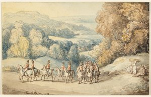 Yürüyüş Halindeki Süvariler (recto); At Taslağı Parçası (verso) by Thomas Rowlandson